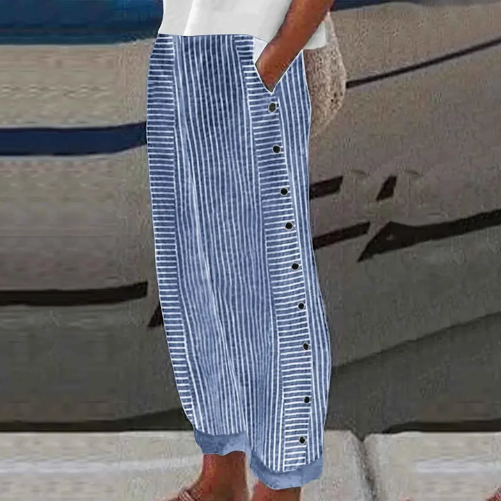 Anna - Seabreeze Stripe Button Trousers