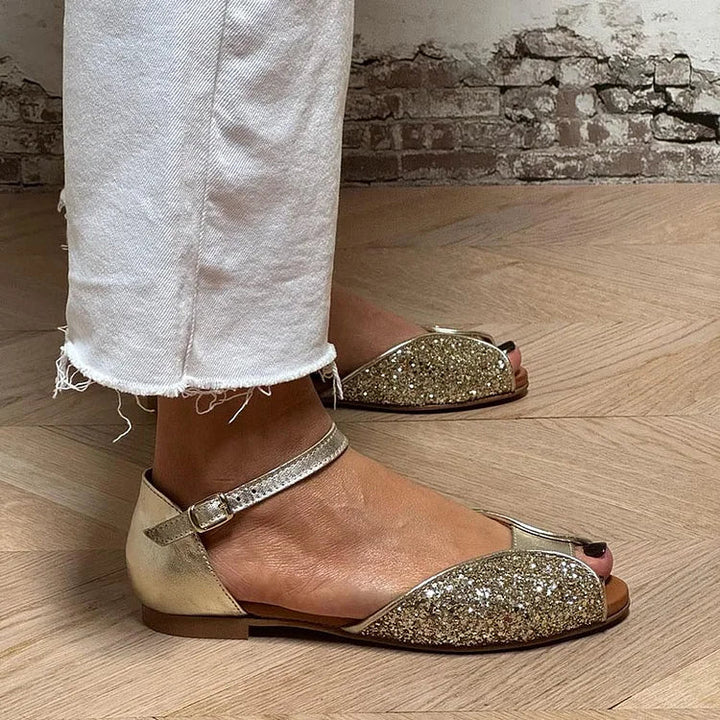 FLAVIA | Elegant and Shiny Flat Glitter Sandal