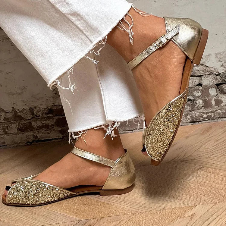 FLAVIA | Elegant and Shiny Flat Glitter Sandal