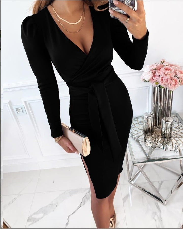 Caitlyn - Stylish V-Neck Tie Straps Midi Dress