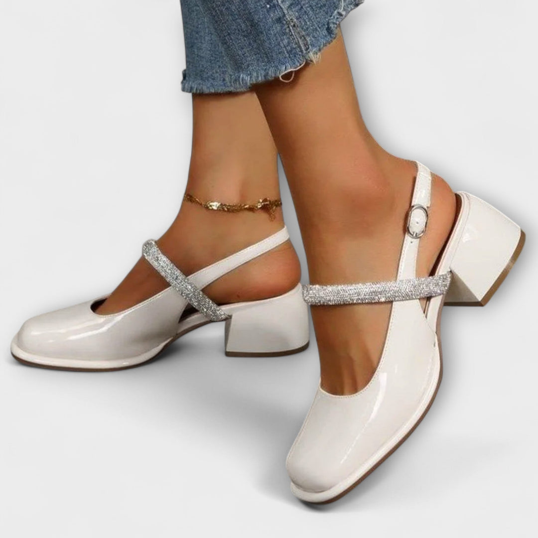 Celandra - Mary Janes with Glitter Straps and Block Heel