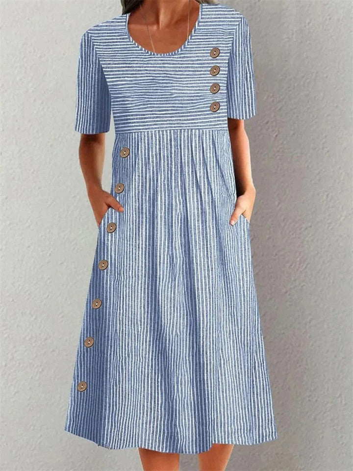 Cora | Striped Midi Dress with Relaxed Elegance