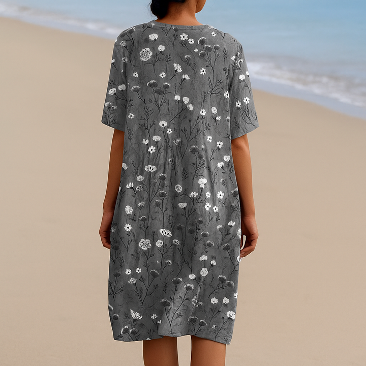 Noemie - Gray Dress with White Flowers