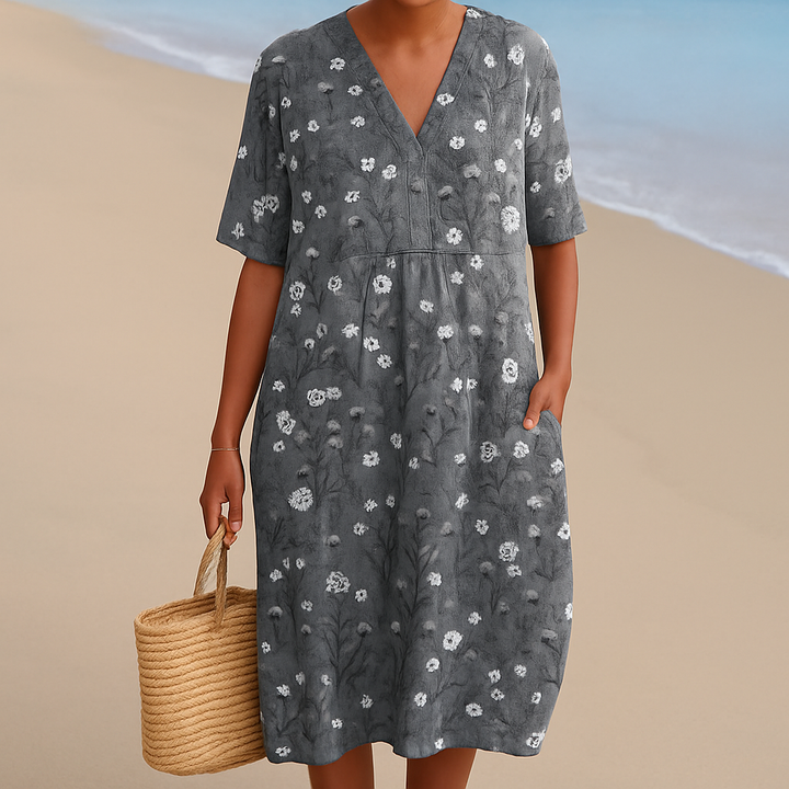 Noemie - Gray Dress with White Flowers