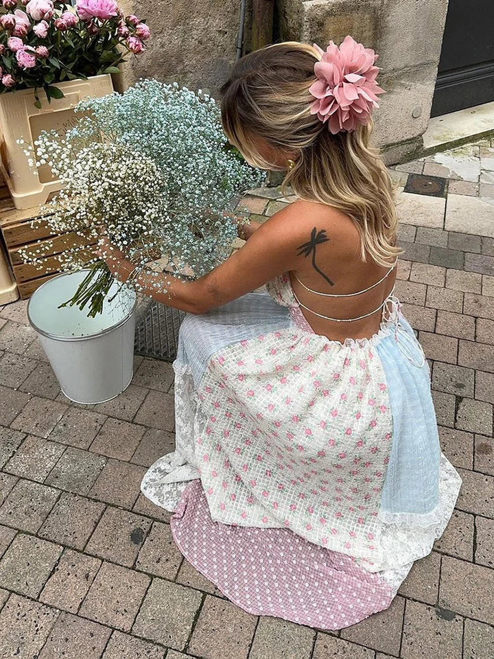 Cyrille - Elegant Strappy Patchwork Maxi Dress