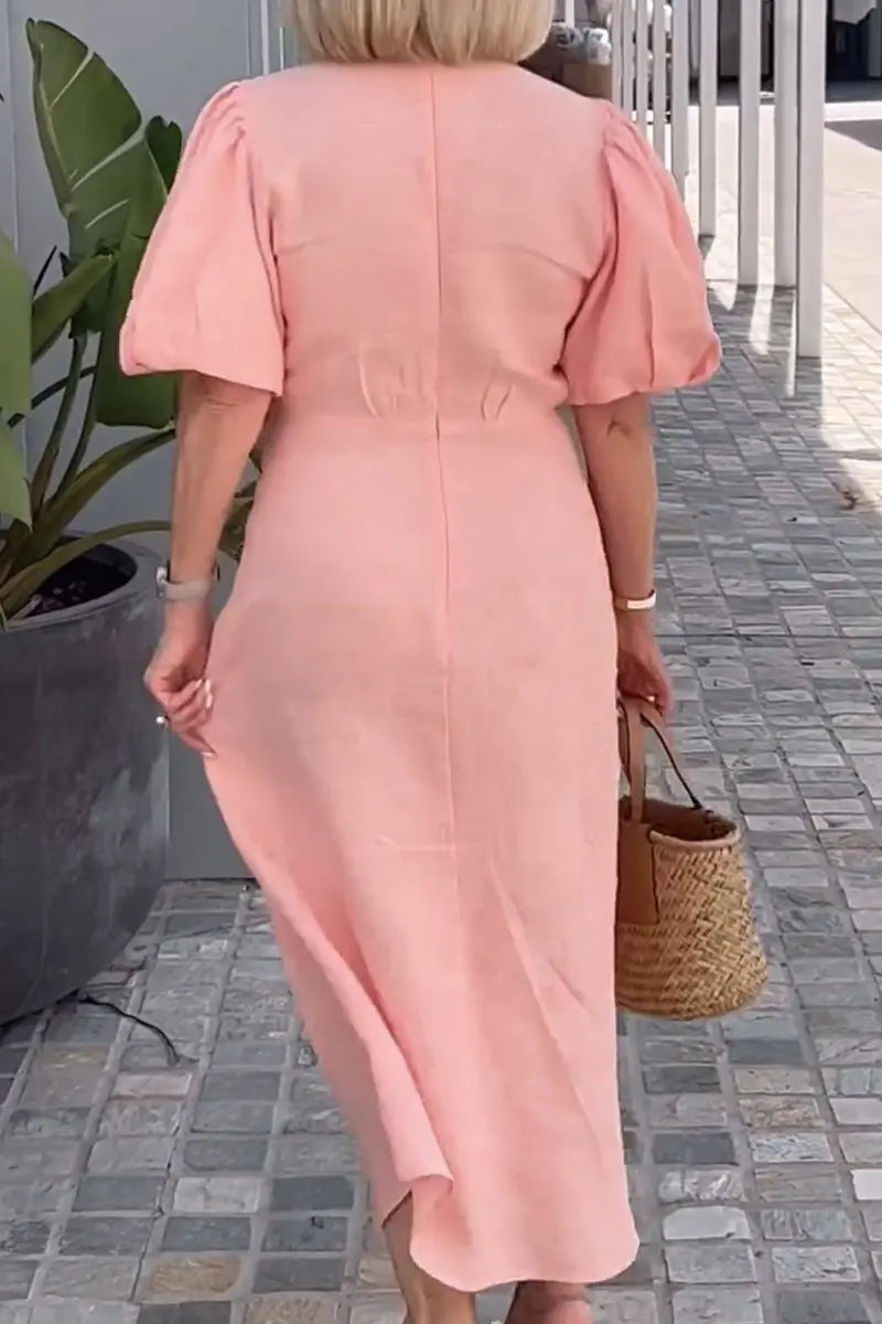 Esther Cotton Dress with V-Neck and Ties for Elegant and Comfortable Style